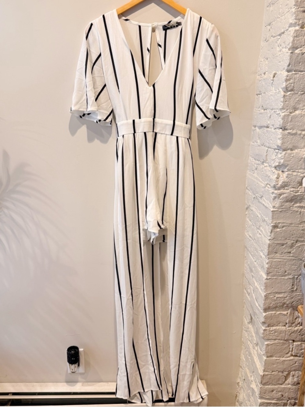 Crystal Doll White & Black Striped Walkthrough Romper - Picture 2 of 10